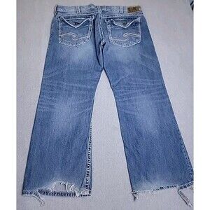 Silver Jeans Mens 42x29 Boot Distressed Mid Rise Cowboy Western Blue Cotton Logo